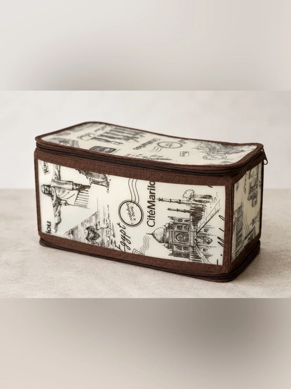 Home Basics Brown Small Cities Zippered Storage Box NWT